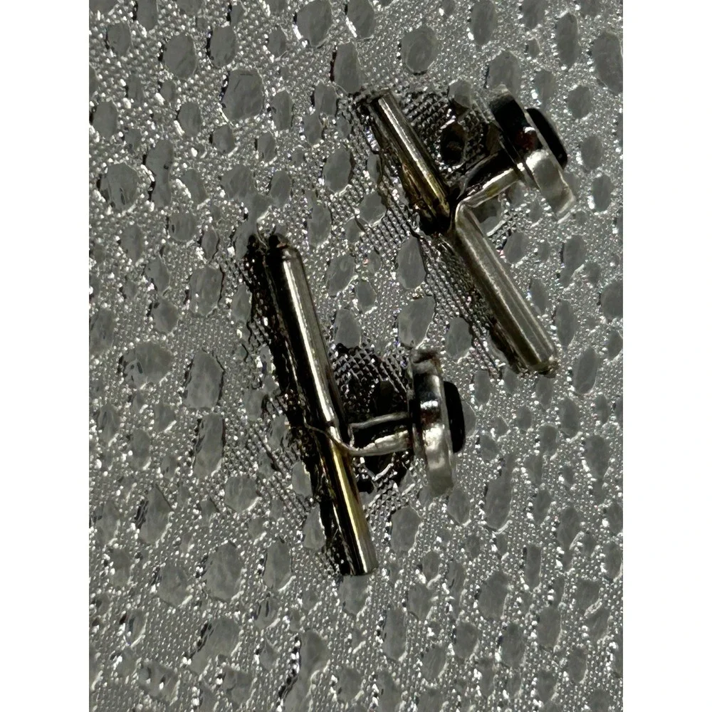 Vintage Silver Tone Black Stone Mesh Wrap Around Cufflinks Mens Formal Accessory